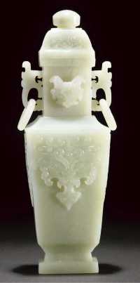 18th/19th Century A whitish-celadon rectangular jade vase and cover